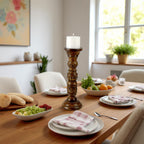 Mango Wood Antique Carved Pillar Candle Holder