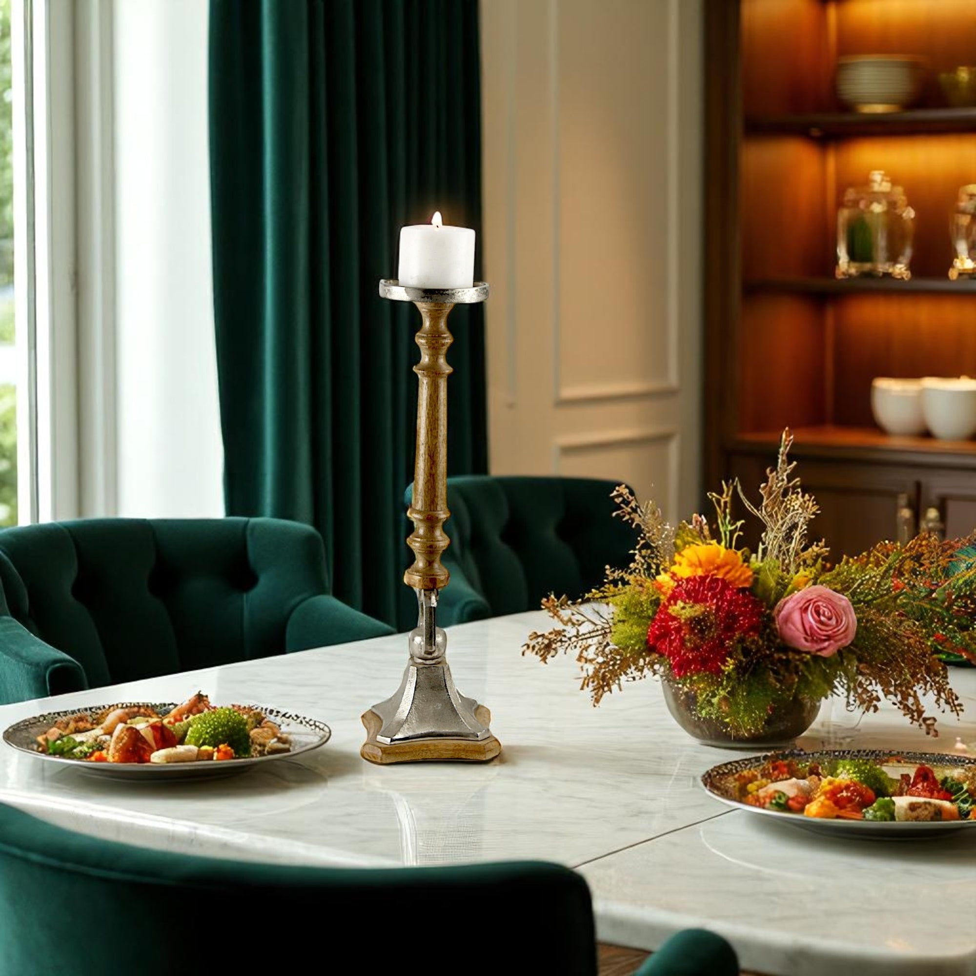 Mango Wood Brown Classic Candle Pillar Holder