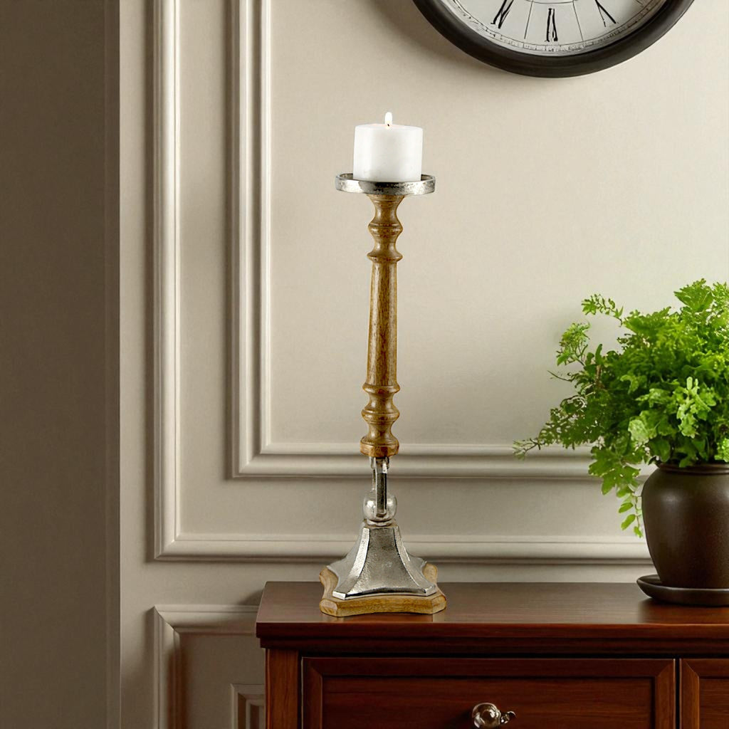 Mango Wood Brown Classic Candle Pillar Holder