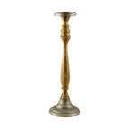 Mango Wood Brown Candle Pillar Holder with Aluminium Base & Top
