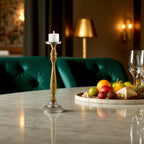 Mango Wood Brown Candle Pillar Holder with Aluminium Base & Top