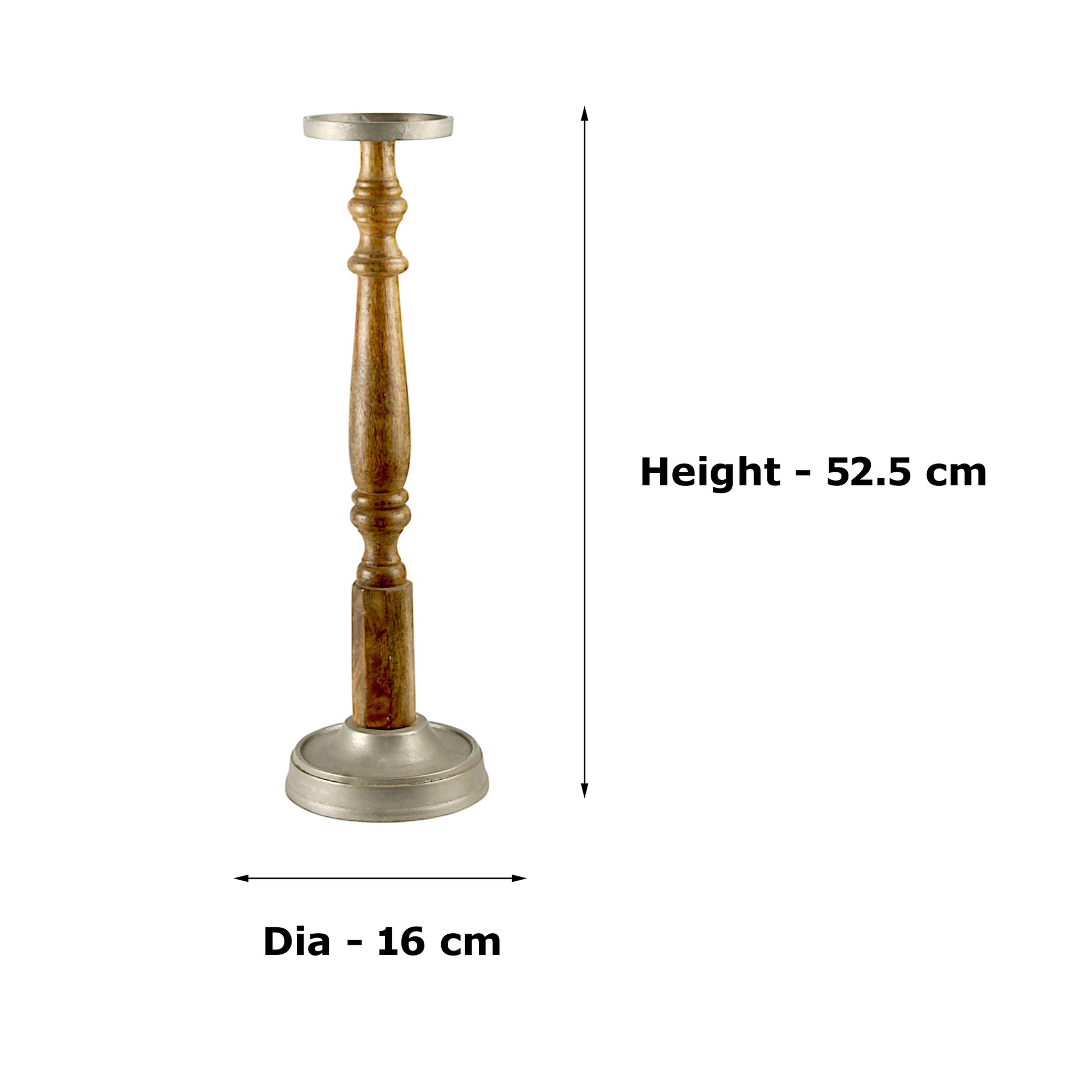 Mango Wood & Aluminium square ringTaper Candle Pillar Holder