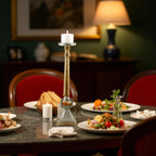 Mango Wood & Aluminium round ringTaper Candle Pillar Holder