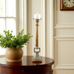 Mango Wood & Aluminium round ringTaper Candle Pillar Holder