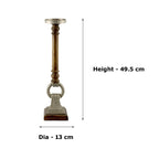 Mango Wood Brown Candle Pillar Holder with Round Aluminium Square Base & Top