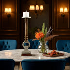 Mango Wood Brown Candle Pillar Holder with Round Aluminium Square Base & Top