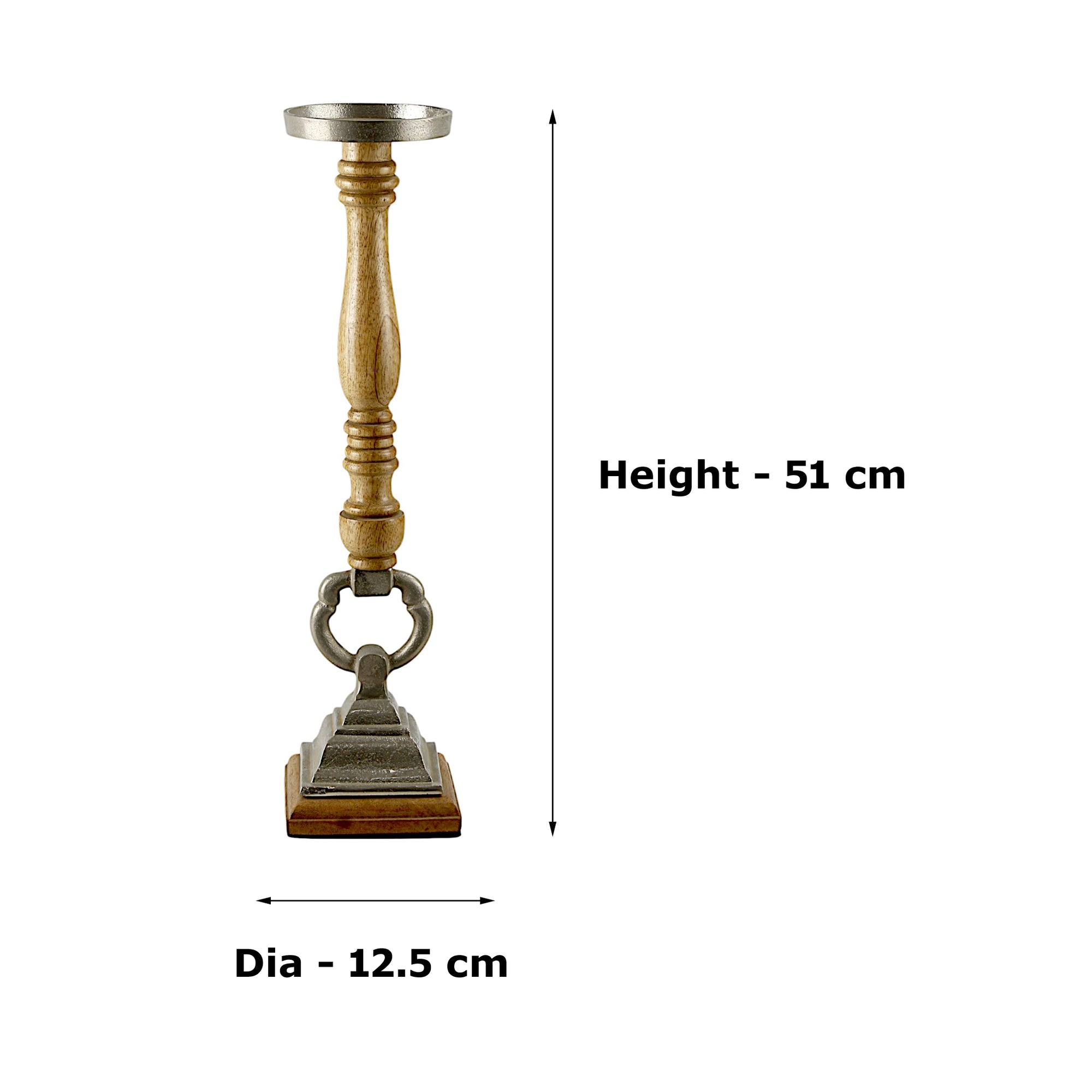 Natural Mango Wood Taper Candle pillar Holder aluminium top and base