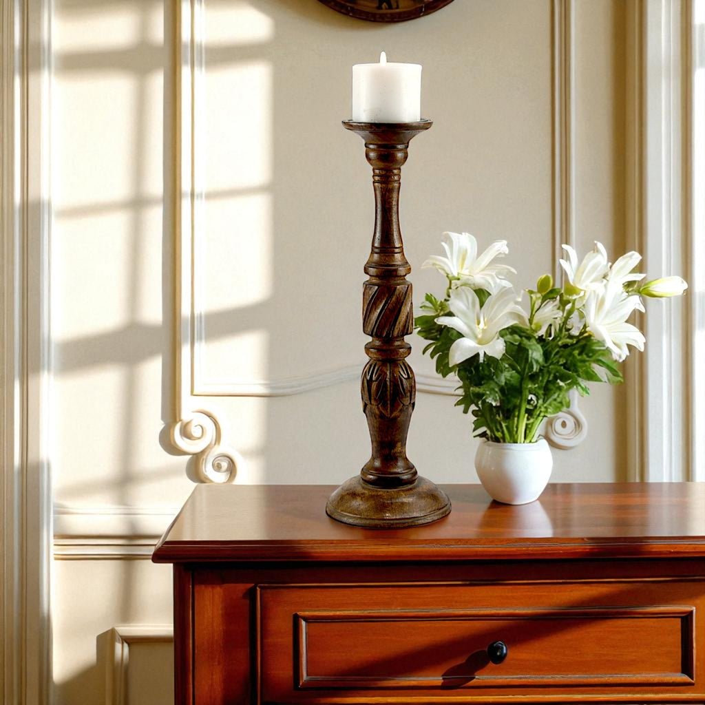 Handcrafted Mango Wood Taper Candle Pillar Holder