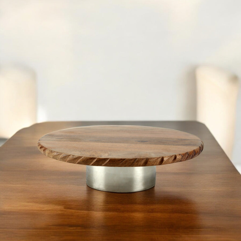 Wooden Cake Stand | 32.5 cm Round Dessert Platter