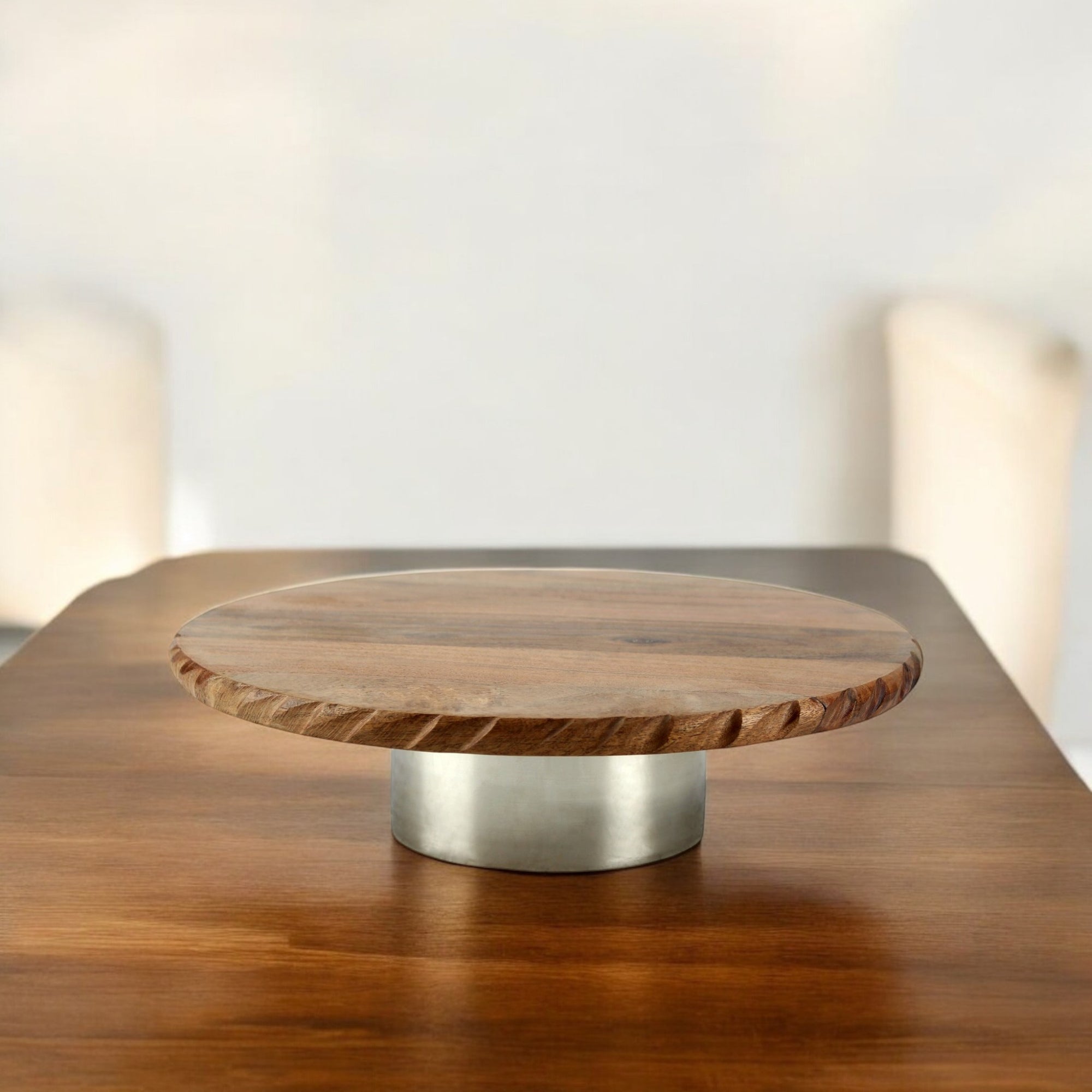 Wooden Cake Stand | 32.5 cm Round Dessert Platter