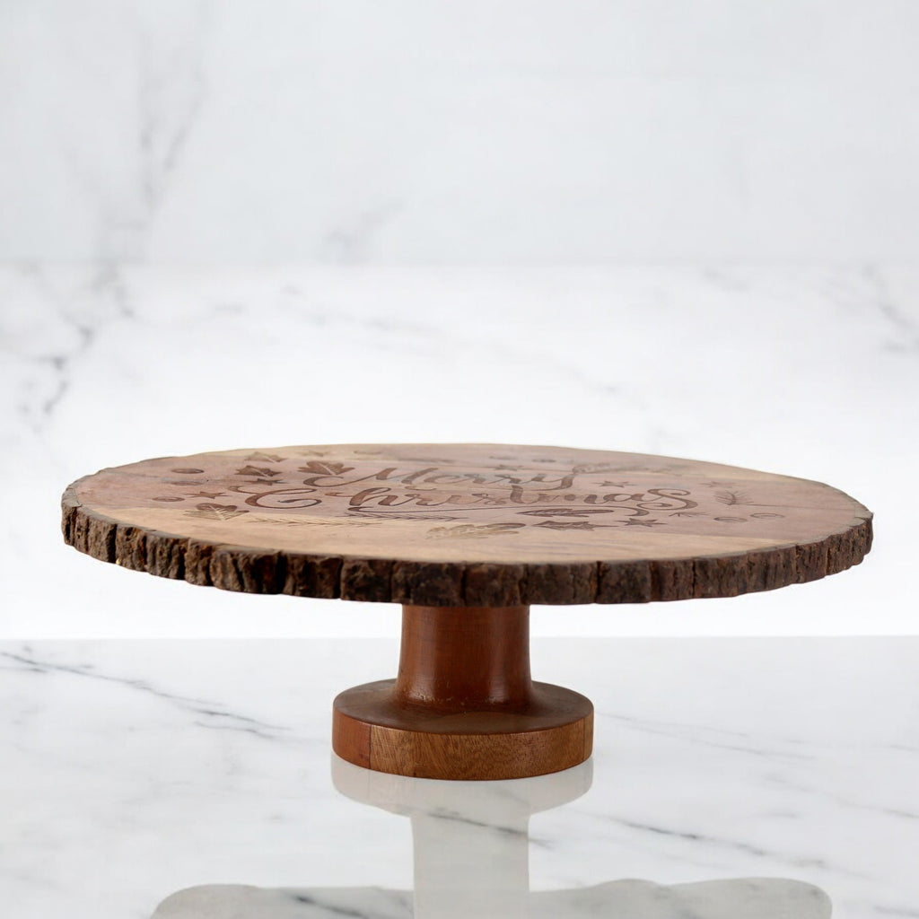 Lakkad Baaz Wooden Cake Stand | 30 cm Round Dessert Platter
