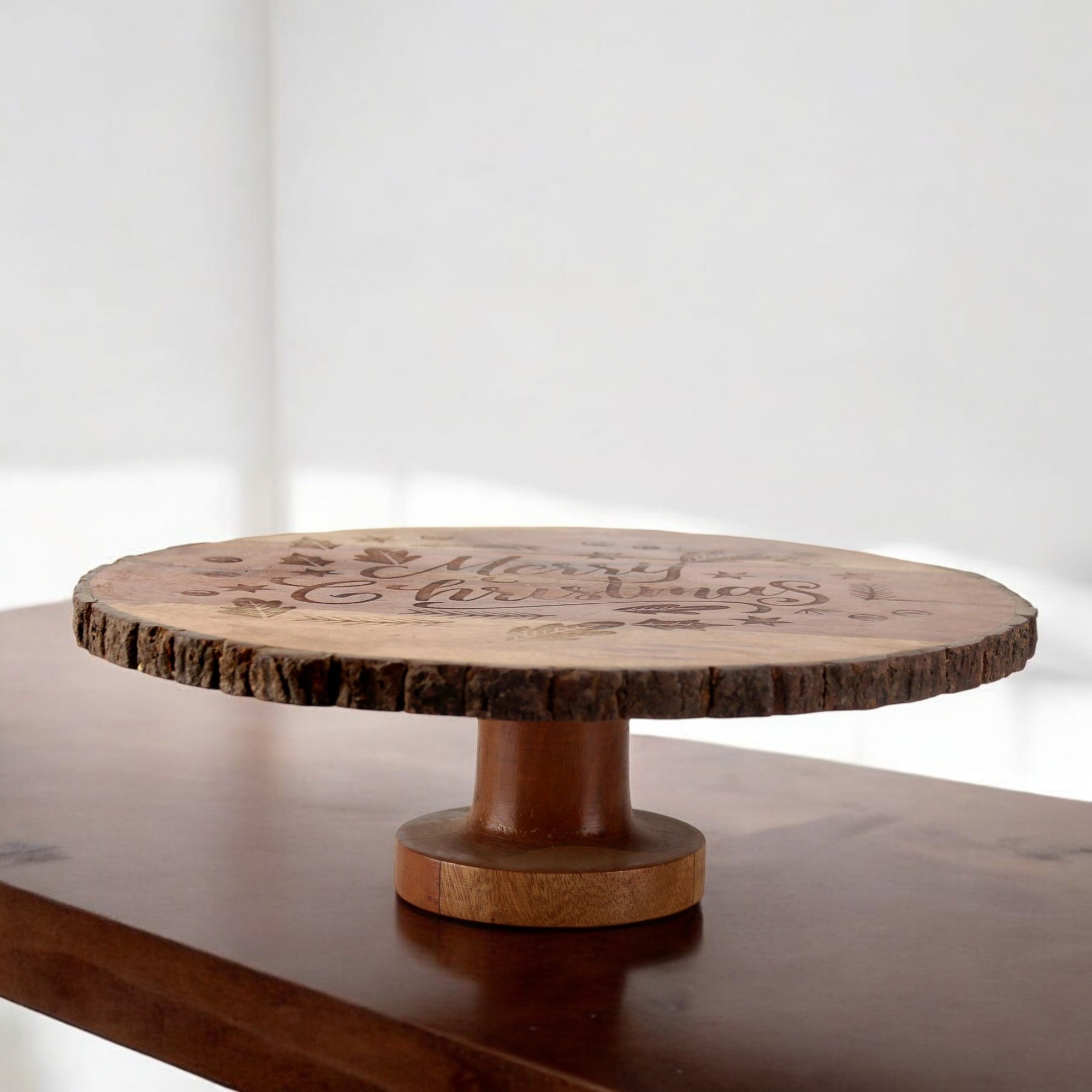 Lakkad Baaz Wooden Cake Stand | 30 cm Round Dessert Platter