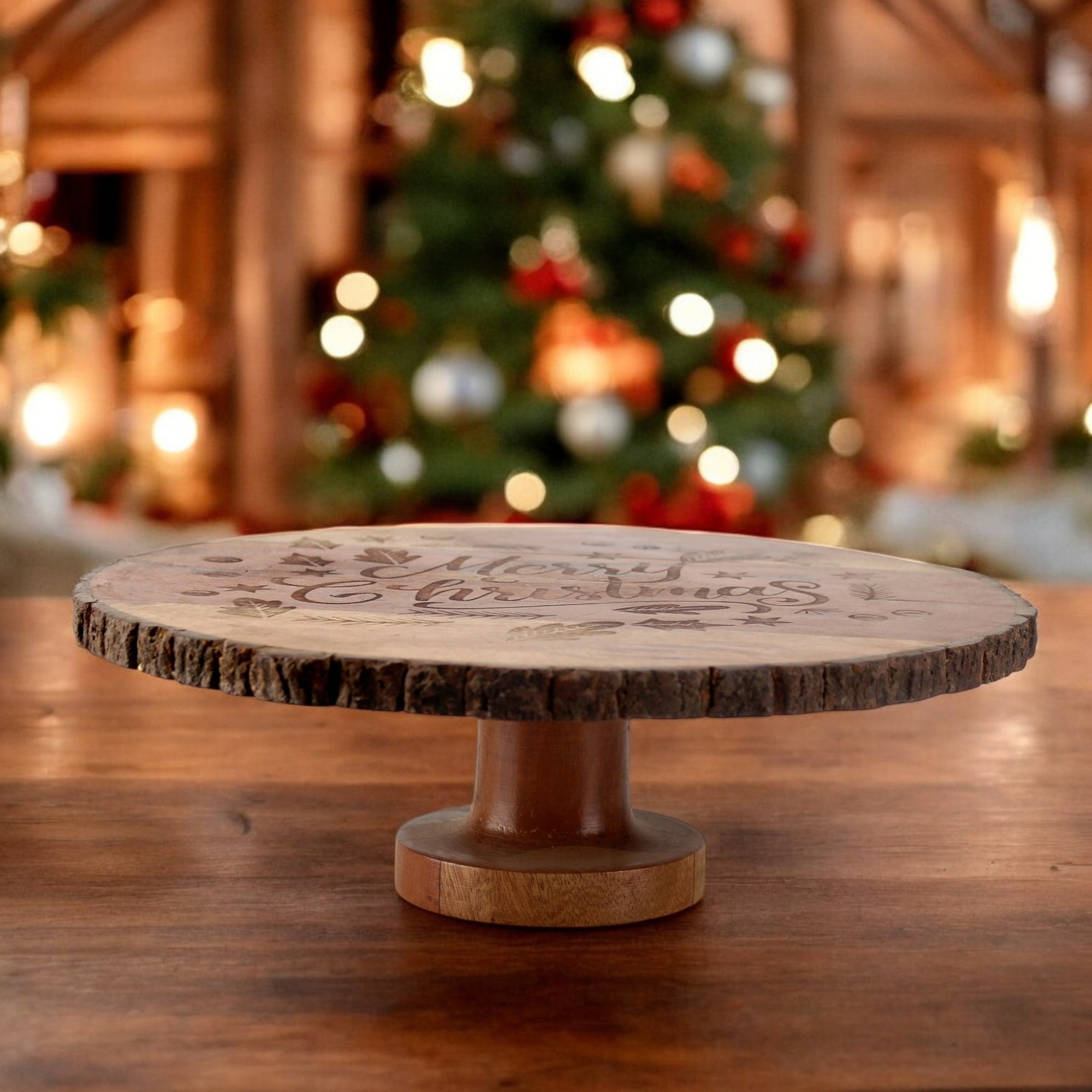 Lakkad Baaz Wooden Cake Stand | 30 cm Round Dessert Platter