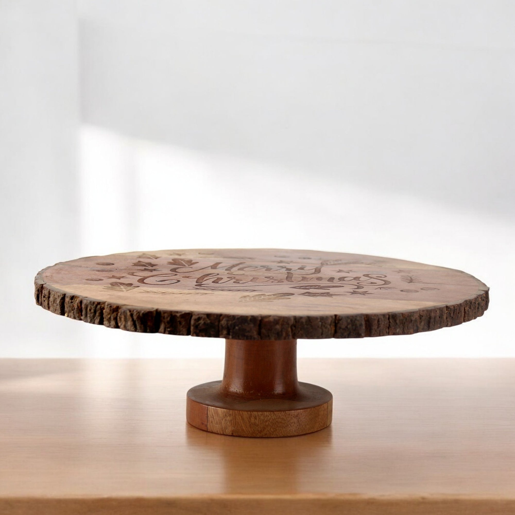 Lakkad Baaz Wooden Cake Stand | 30 cm Round Dessert Platter