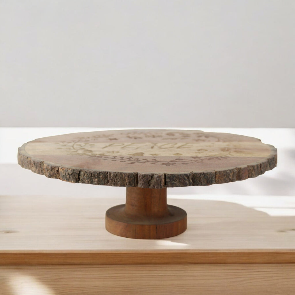 Lakkad Baaz Wooden Cake Stand | 31 cm Round Dessert Platter