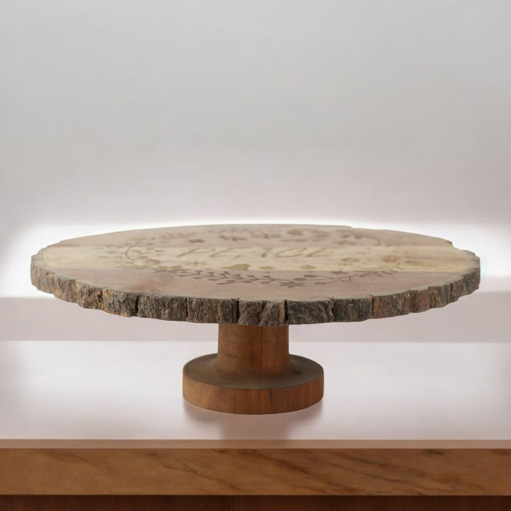 Lakkad Baaz Wooden Cake Stand | 31 cm Round Dessert Platter