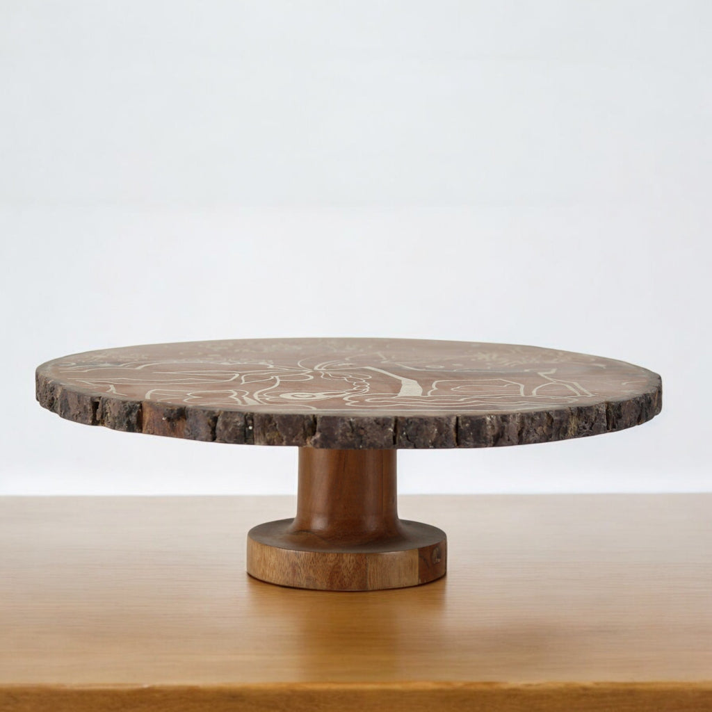 Lakkad Baaz Wooden Cake Stand | 31 cm Round Dessert Platter