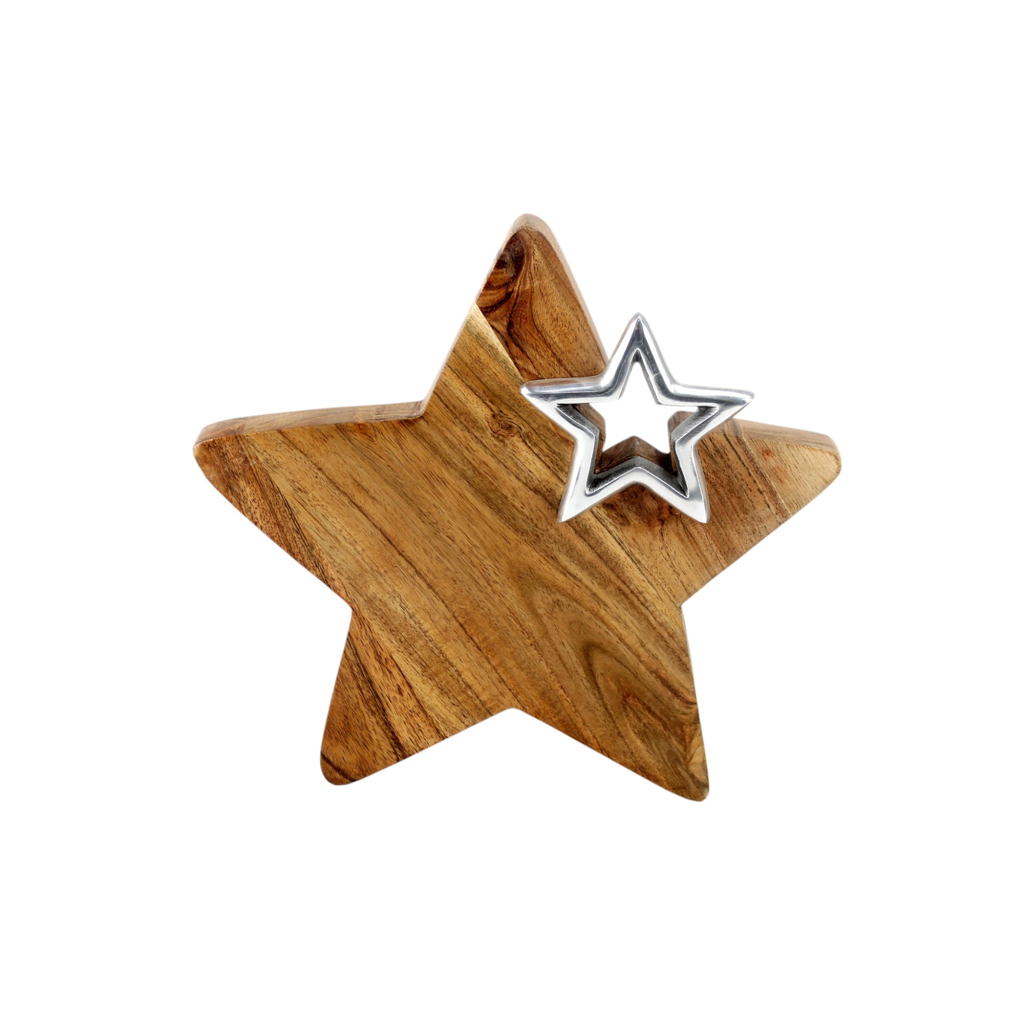 Star-Shaped Mango Wood Decorative Tray with aluminium Star Accent