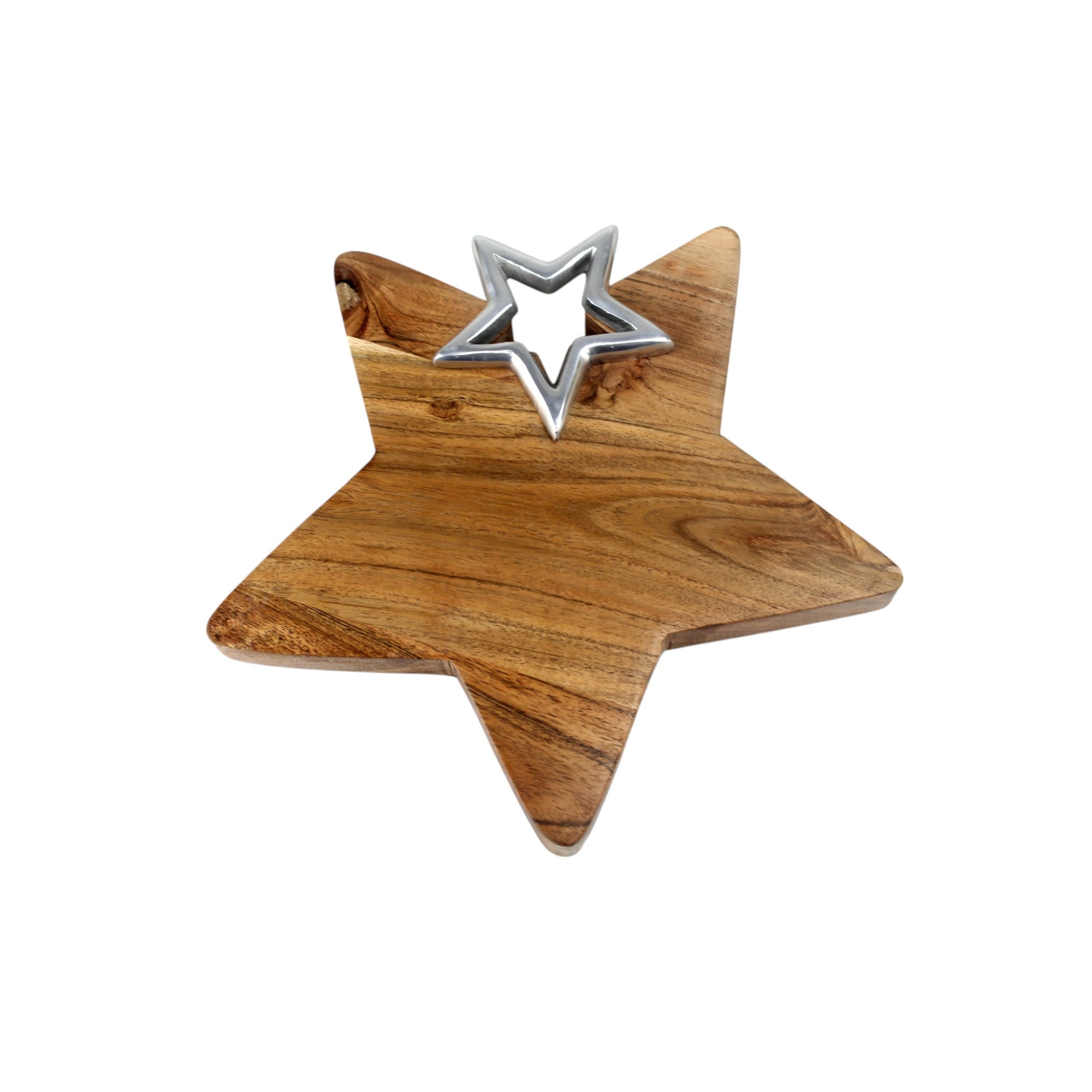 Star-Shaped Mango Wood Decorative Tray with aluminium Star Accent