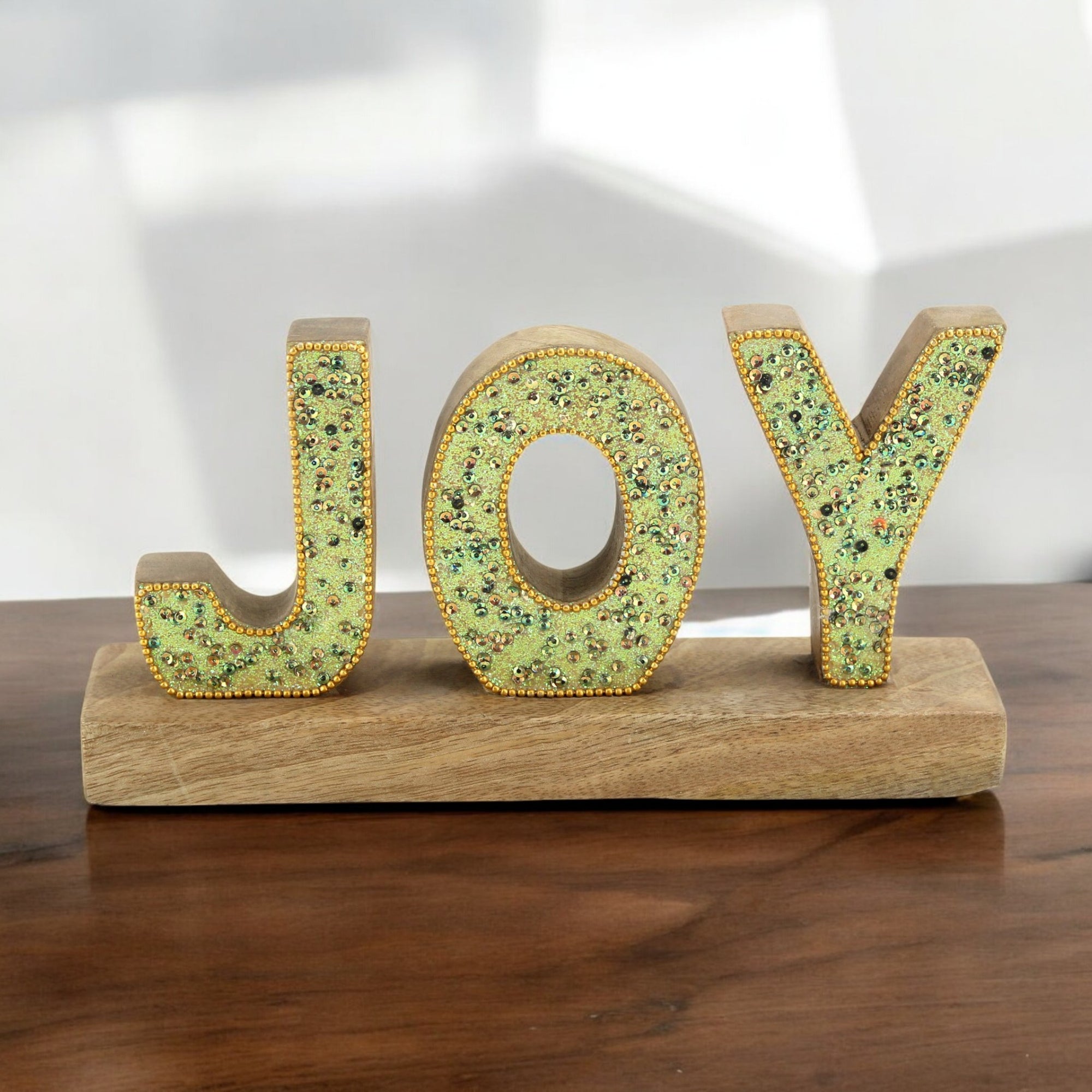 JOY Handcrafted Mango Wood Decorative Word Art