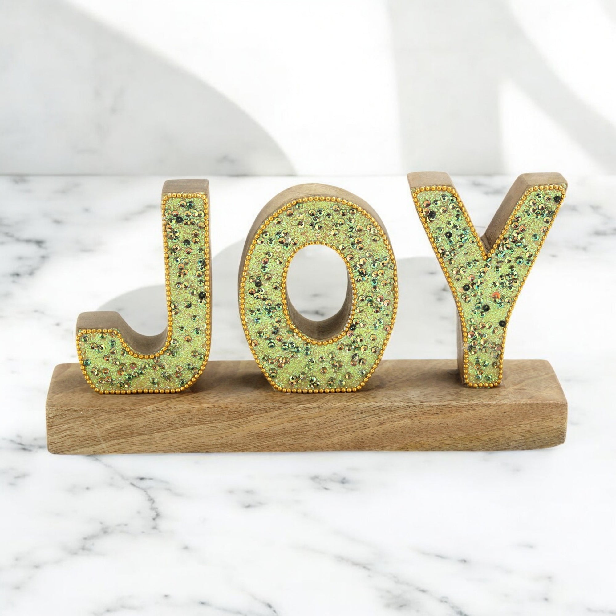 JOY Handcrafted Mango Wood Decorative Word Art