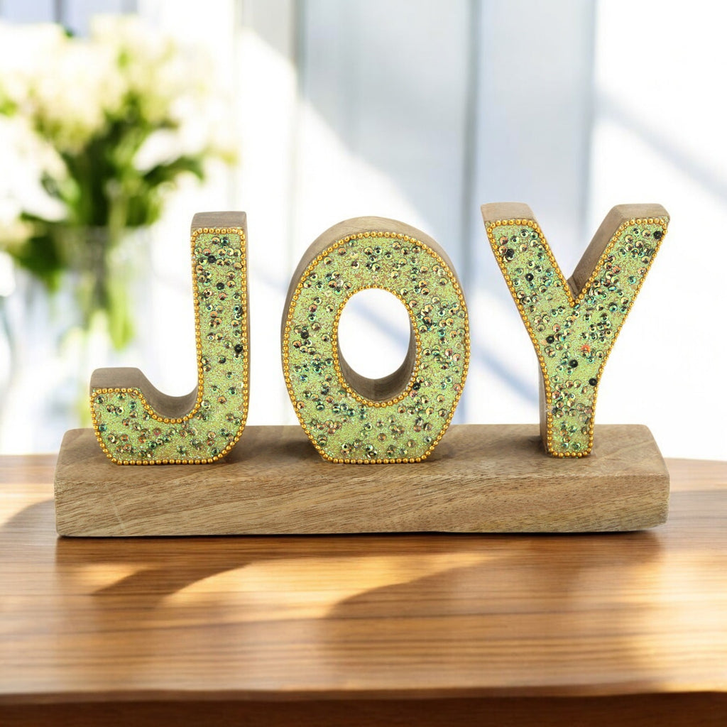 JOY Handcrafted Mango Wood Decorative Word Art