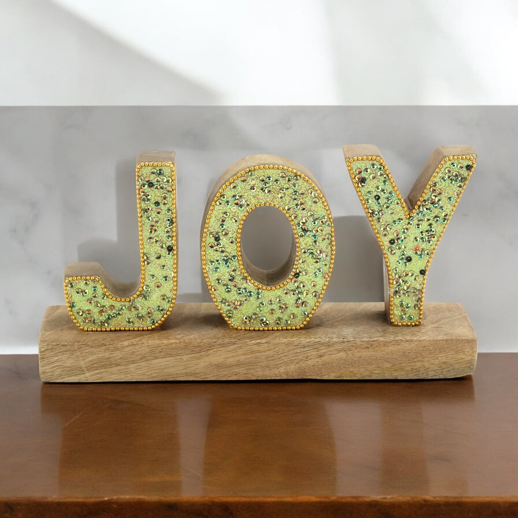JOY Handcrafted Mango Wood Decorative Word Art