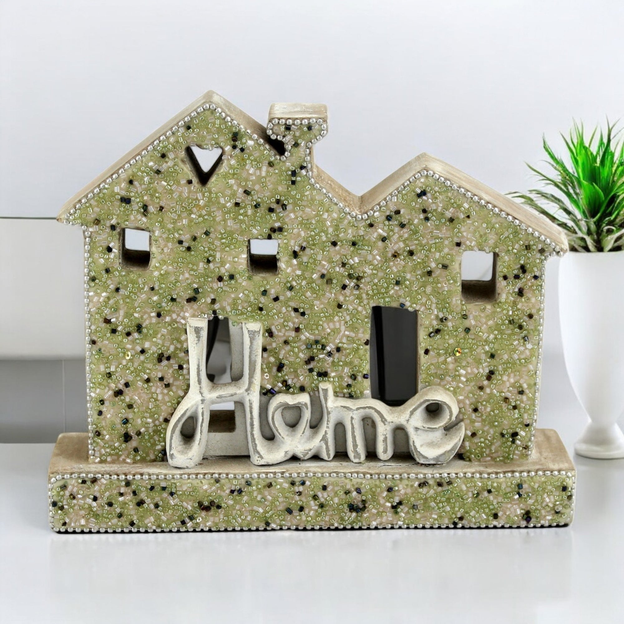 Wood House Figurine with 'Home' Text