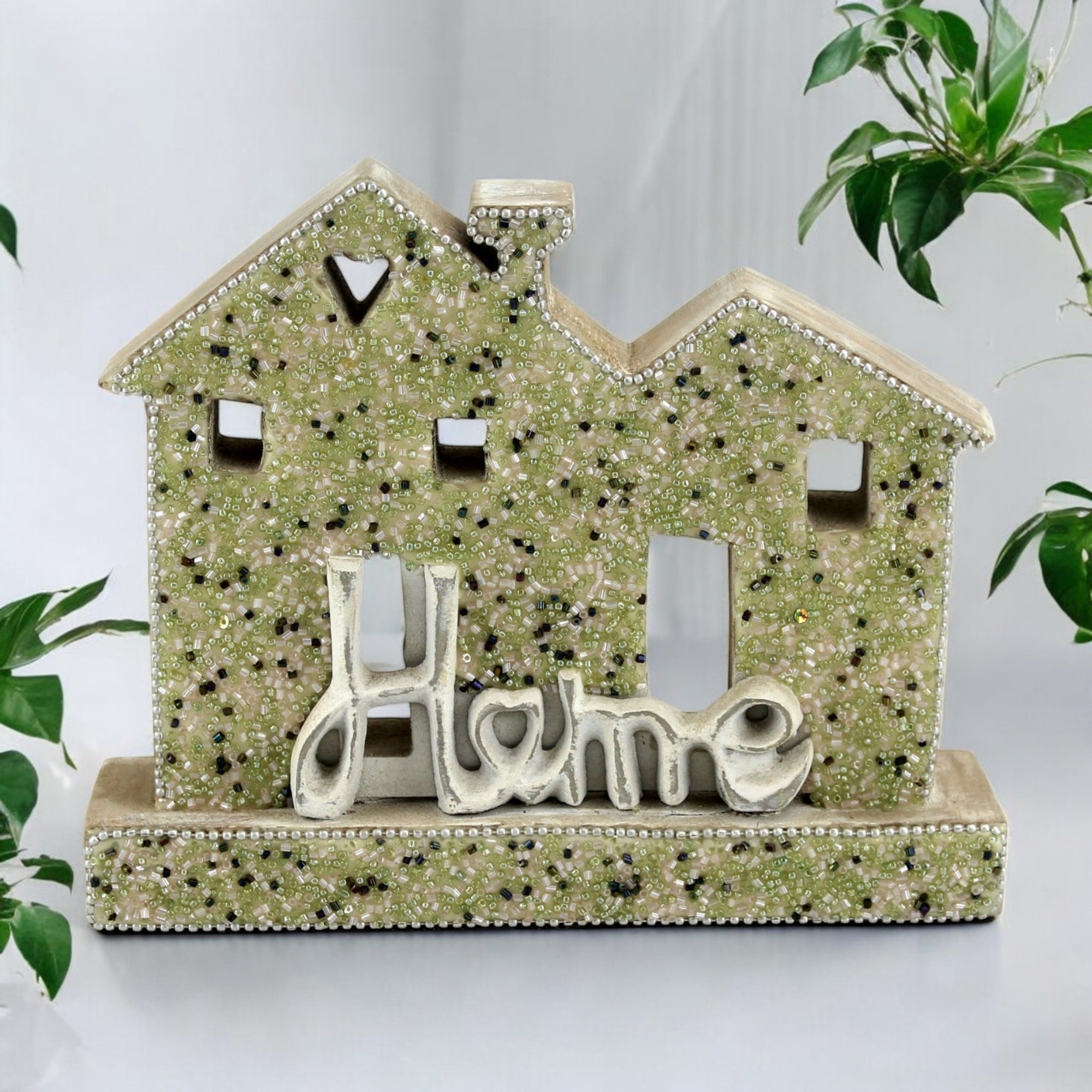 Wood House Figurine with 'Home' Text