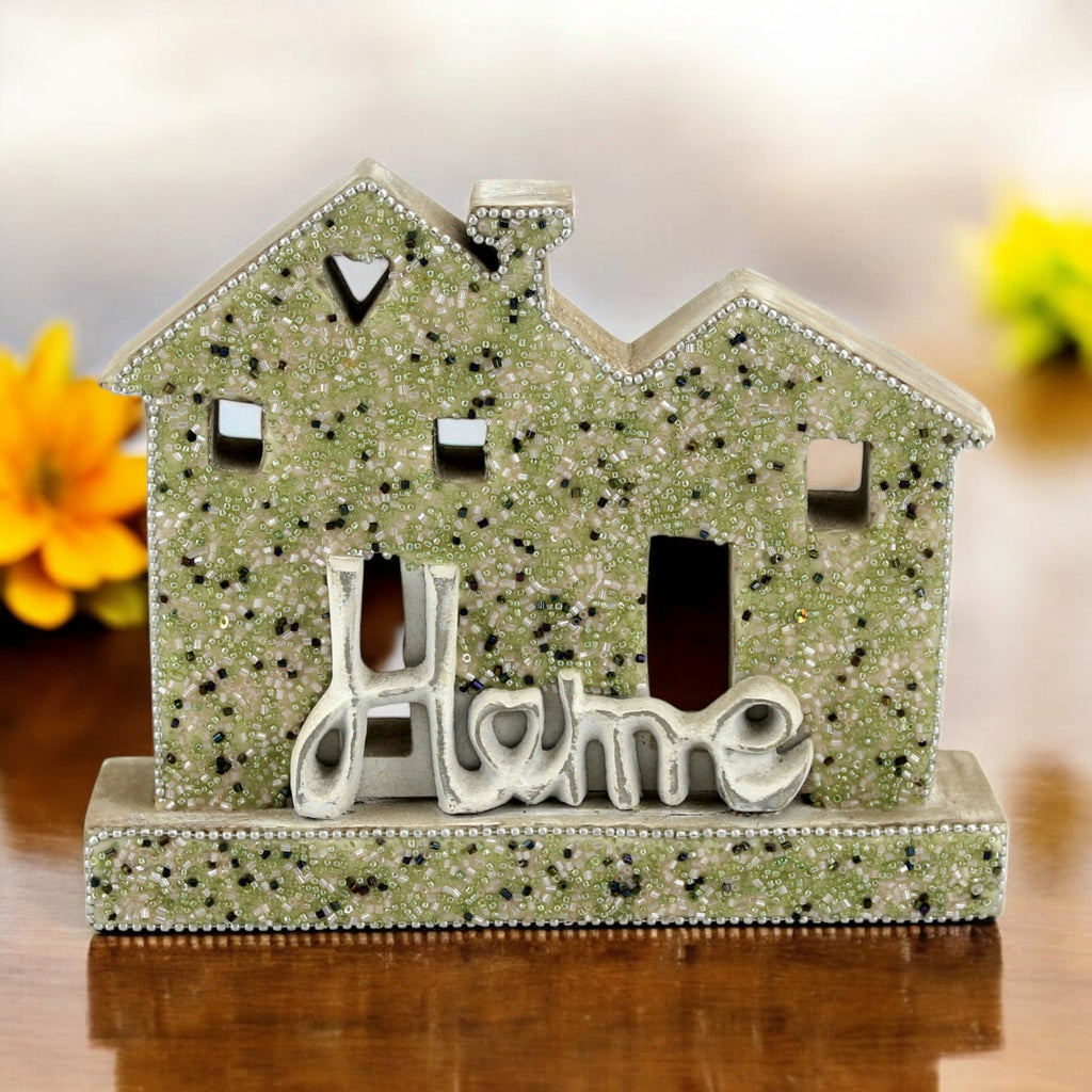 Wood House Figurine with 'Home' Text