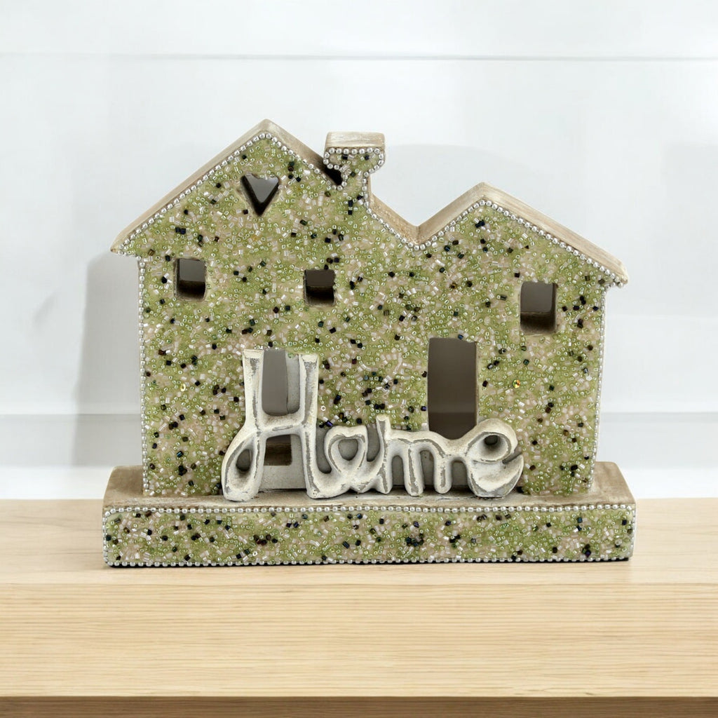 Wood House Figurine with 'Home' Text