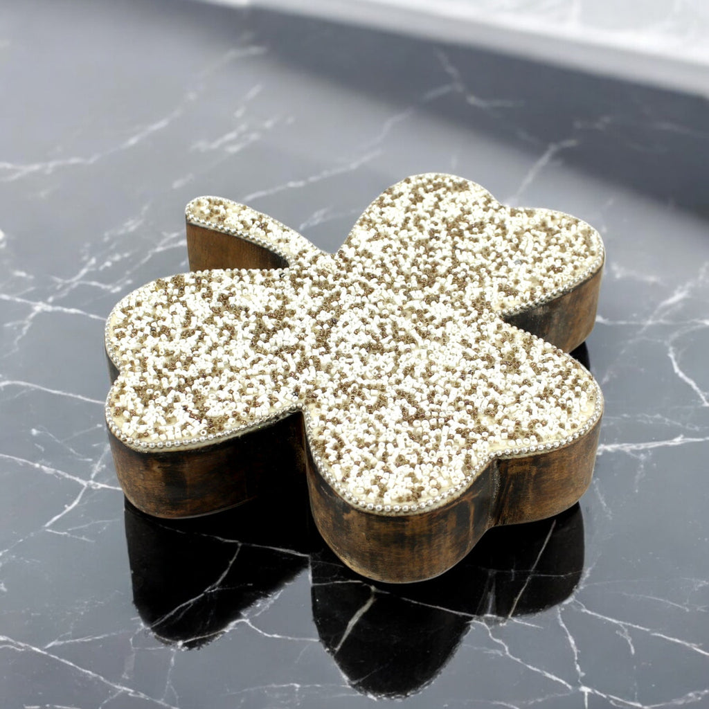 Mango Wood Four-Leaf Clover Decorative Accent
