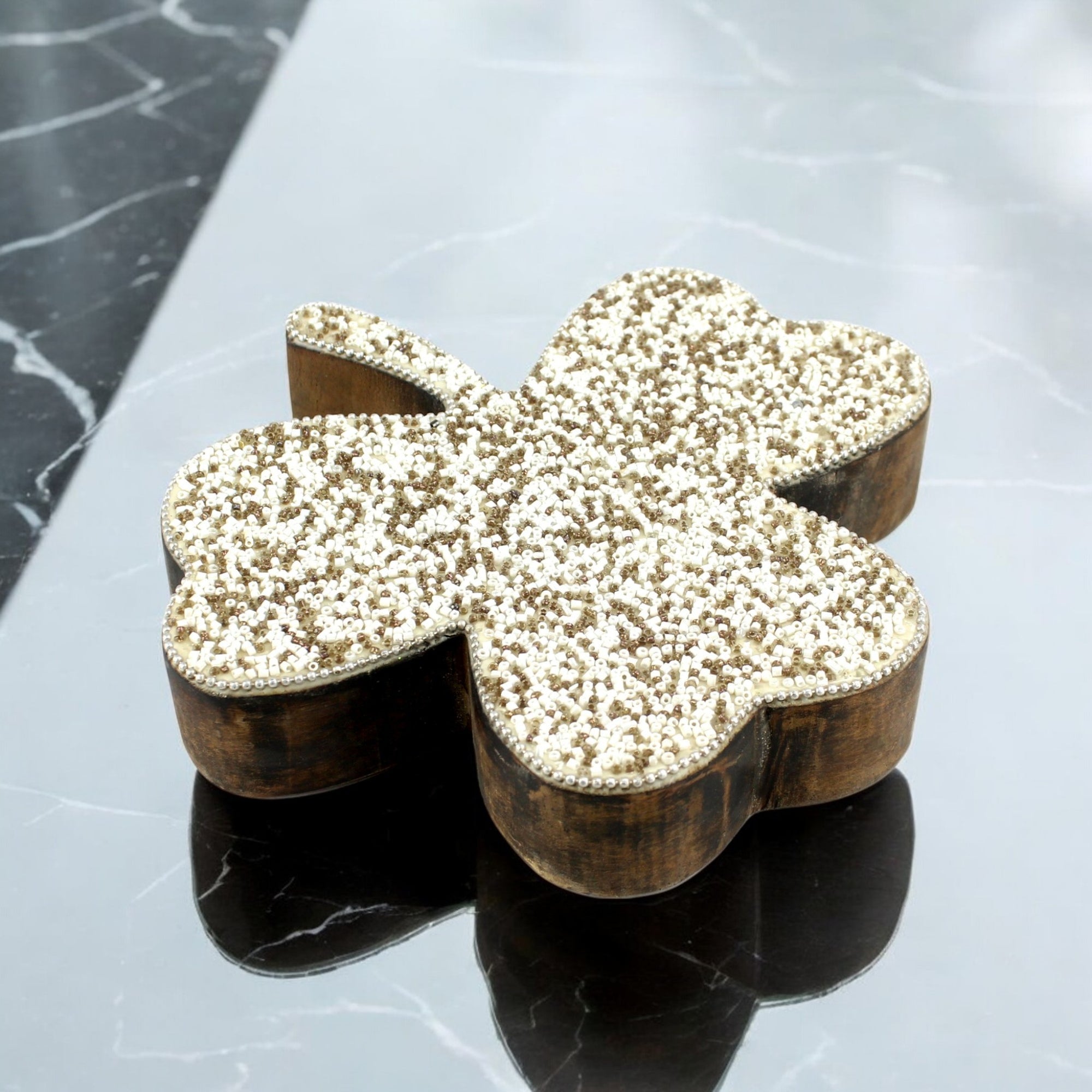 Mango Wood Four-Leaf Clover Decorative Accent