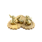 Wood Heart Base tray Decorative with Jointed Bunny Aluminum Figurine