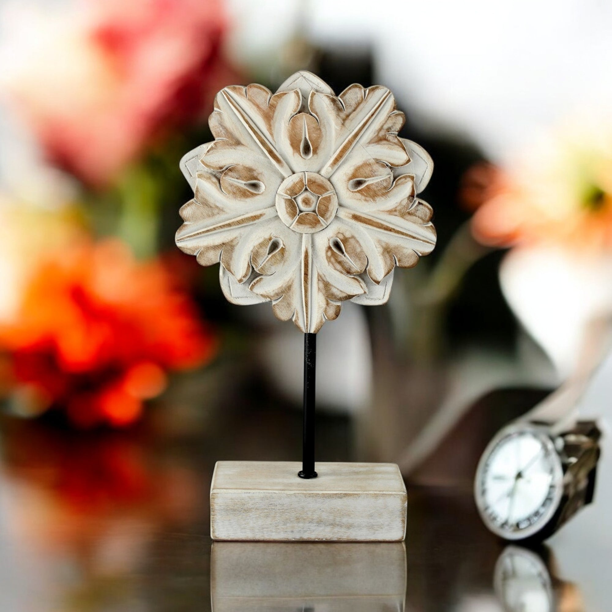 Wood Four-Leaf Decorative Accent