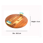 Wood Round Serving Tray with Blue Agate Stone Handles