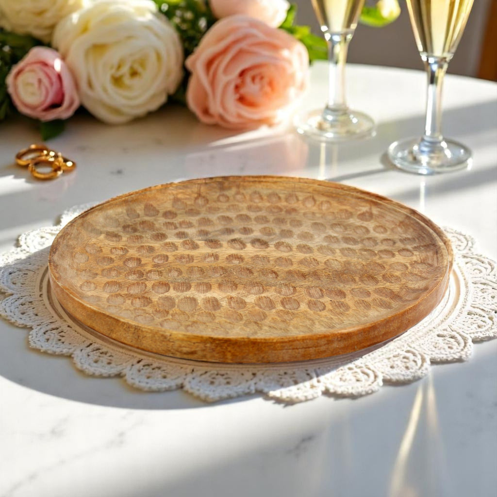 Wood Round Textured Serving Tray