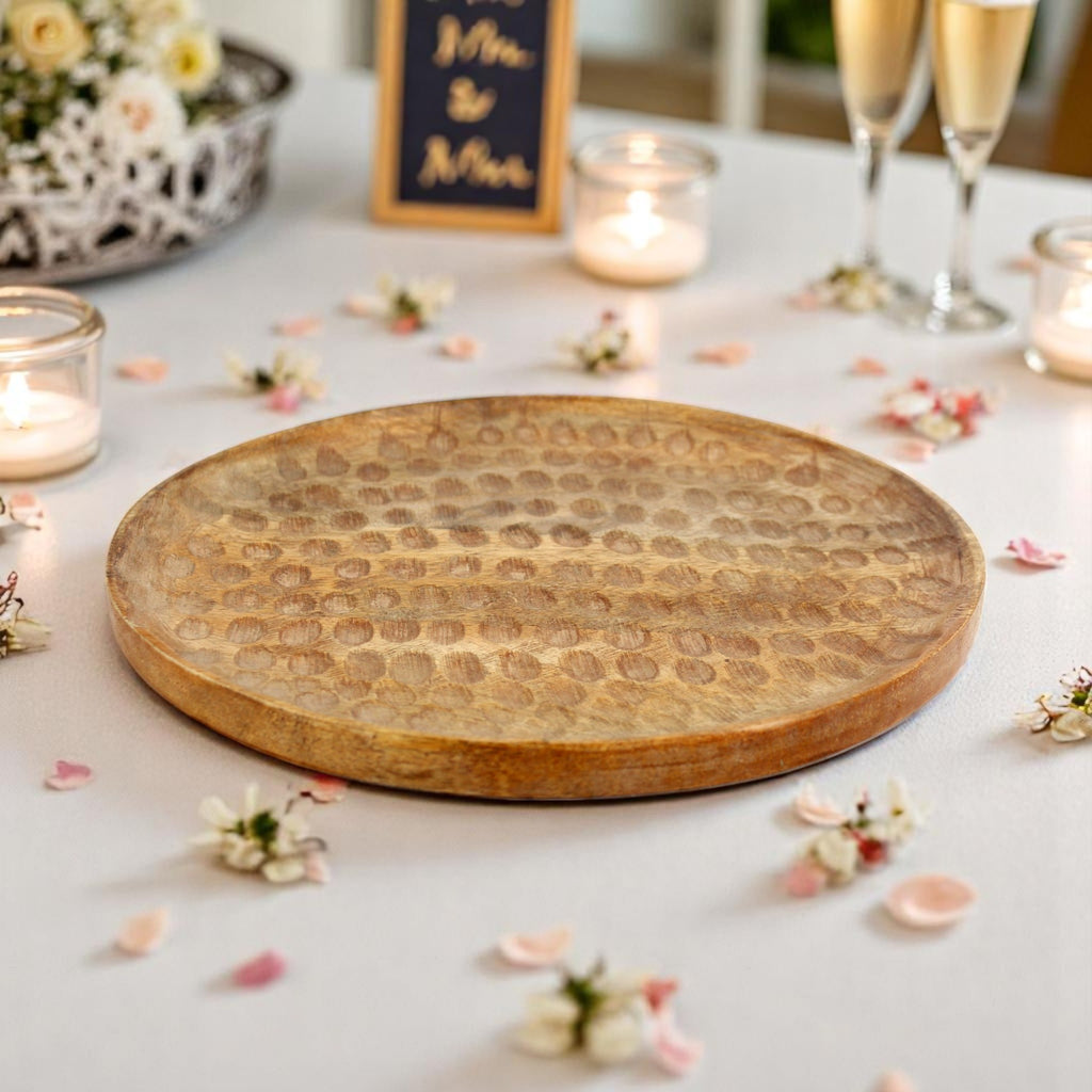 Wood Round Textured Serving Tray