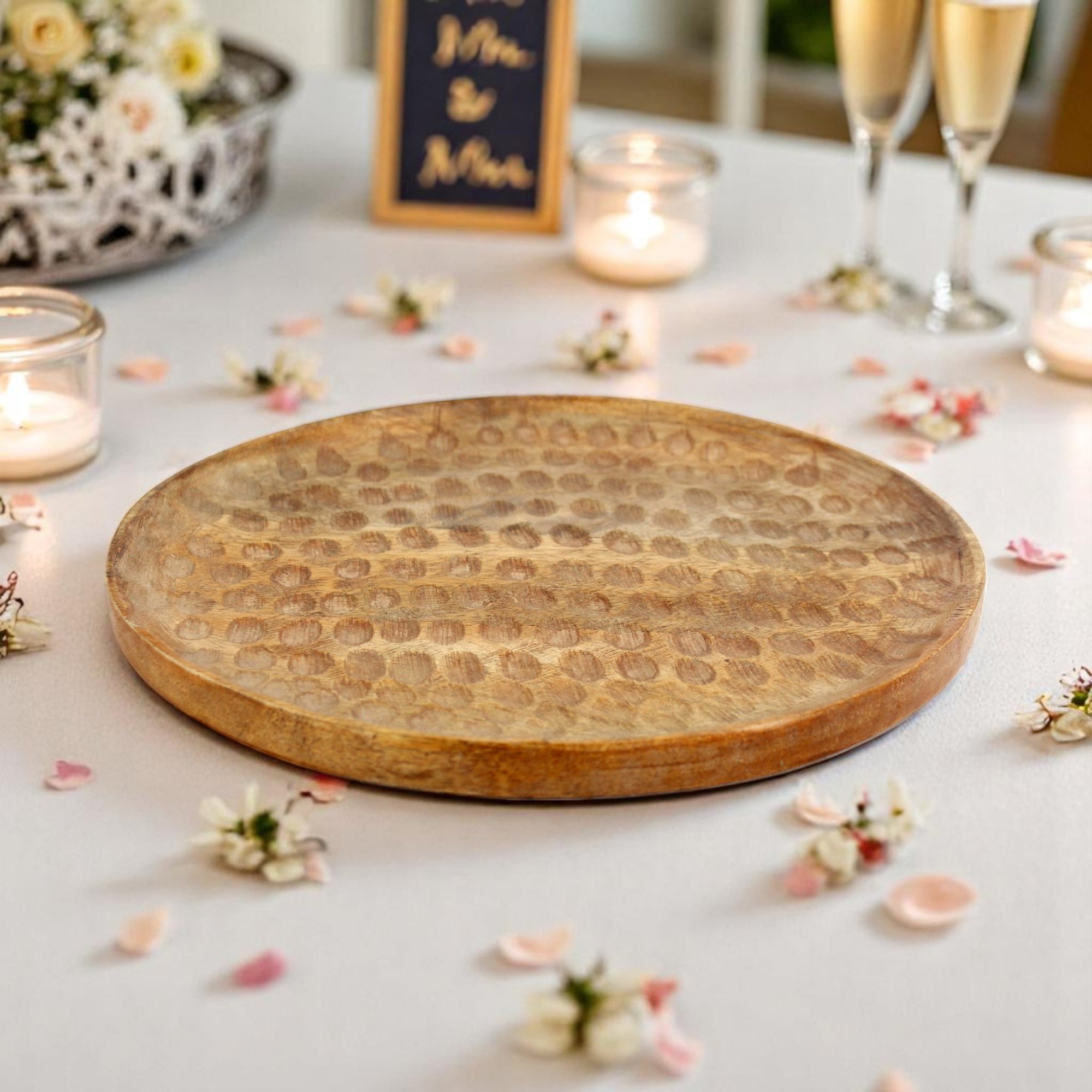 Wood Round Textured Serving Tray