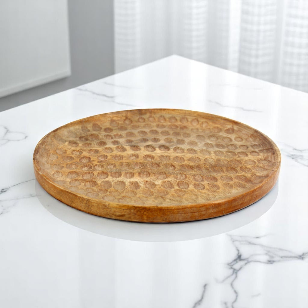 Wood Round Textured Serving Tray