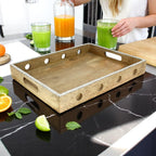 Wood Serving Tray with Cutout Circles & Silver Beaded Rim