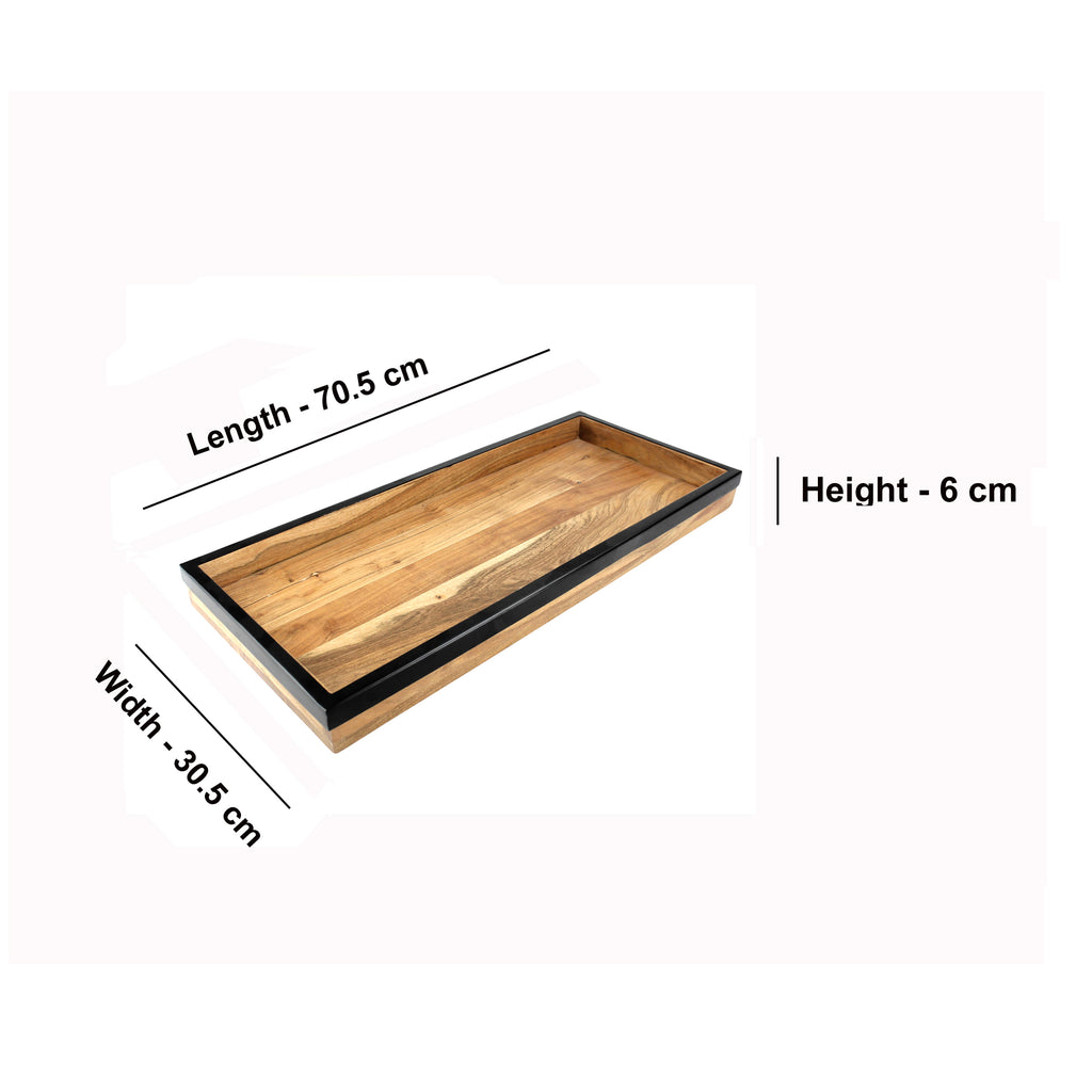 Wood Serving Tray with Sleek Black Resin Border