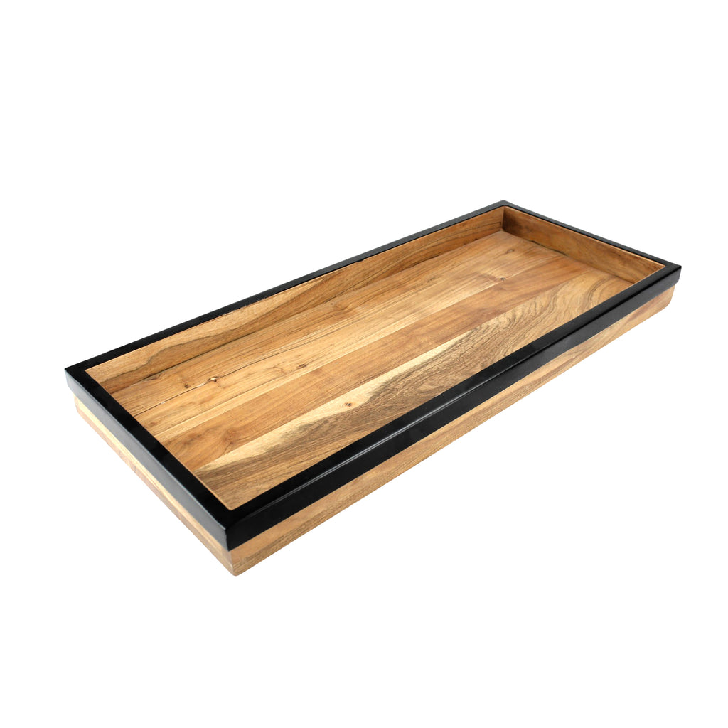 Wood Serving Tray with Sleek Black Resin Border