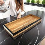 Wood Serving Tray with Sleek Black Resin Border