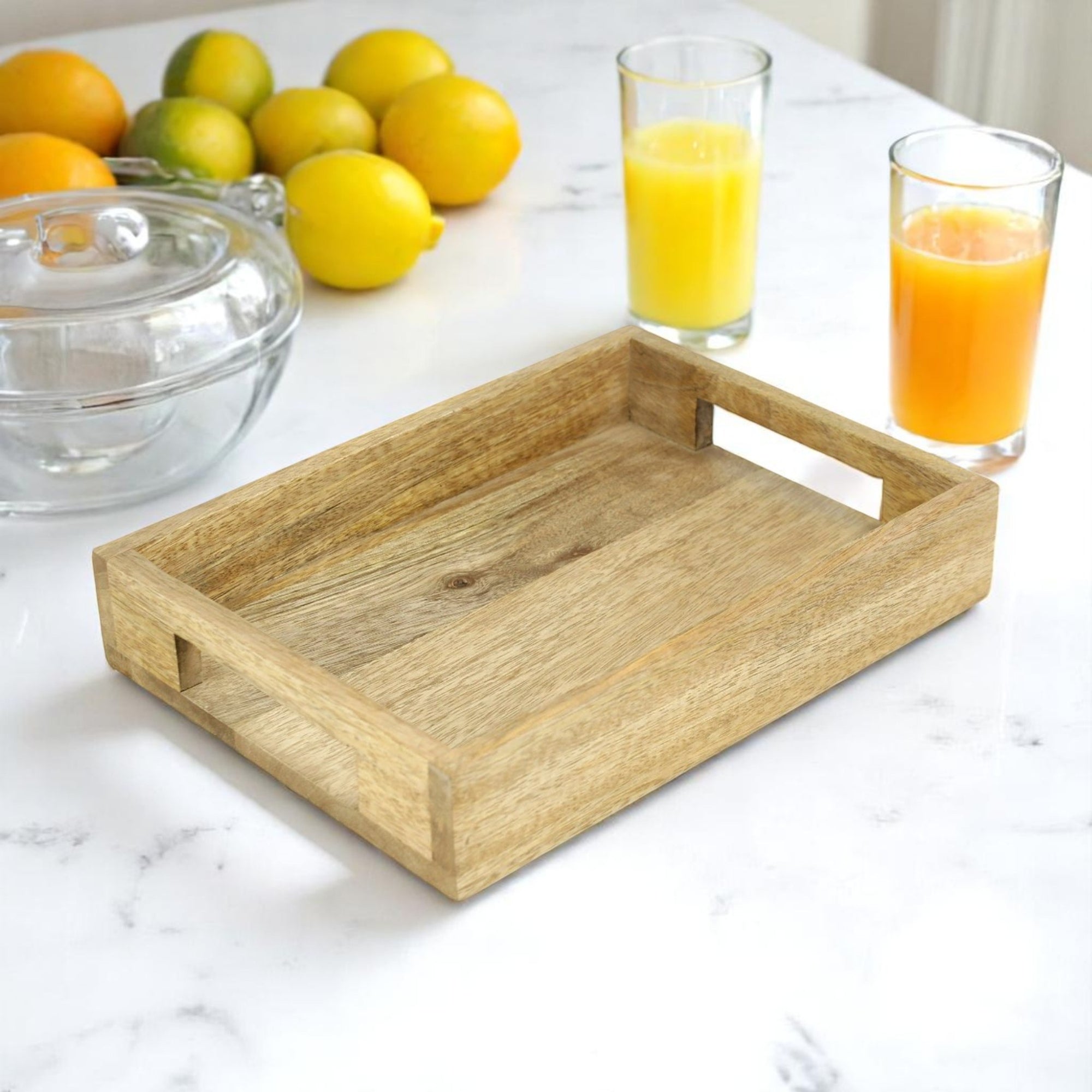 Wood Serving Tray with Cutout Handles