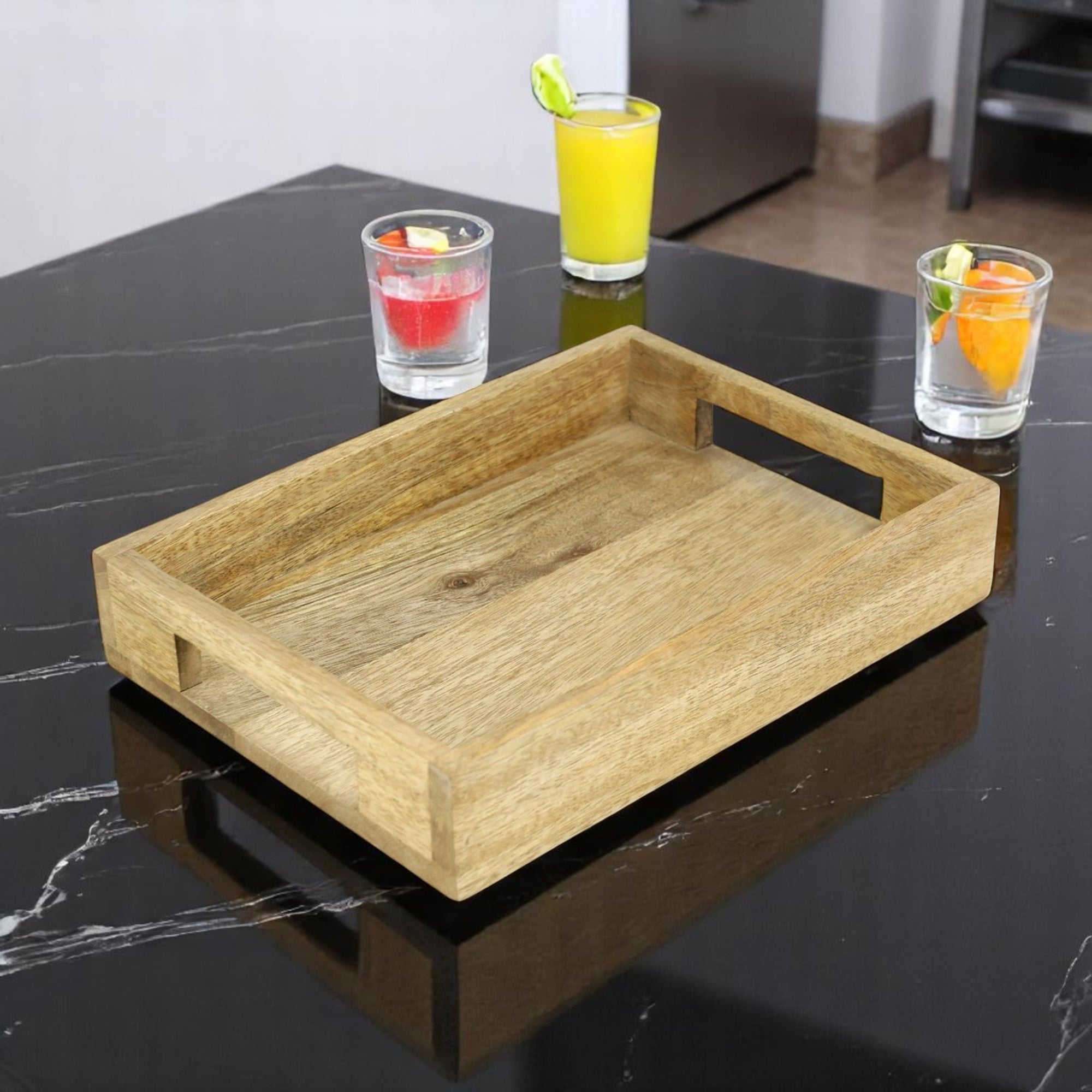 Wood Serving Tray with Cutout Handles