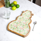 Snowman-Shaped Mango Wood Christmas Serving Tray with Festive Printed Enamel Inlay