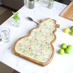 Snowman-Shaped Mango Wood Christmas Serving Tray with Festive Printed Enamel Inlay