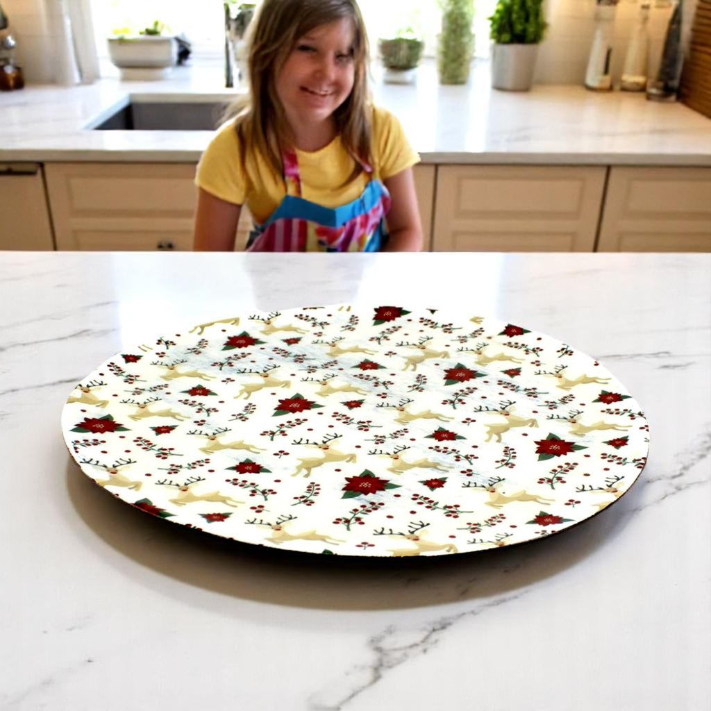 Themed Round Mango Wood Pizza/Serving Tray with Enamel Inlay