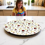 Themed Round Mango Wood Pizza/Serving Tray with Enamel Inlay